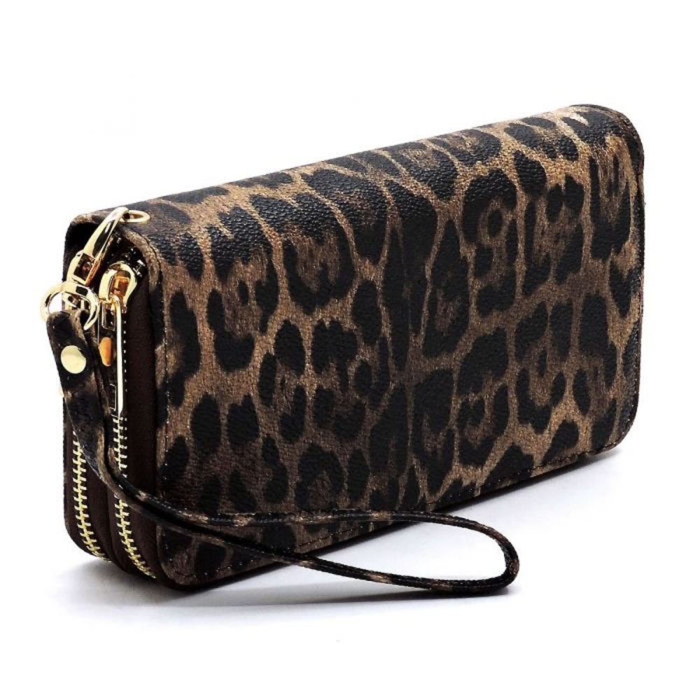 Brown Leopard Zip Around Wallet